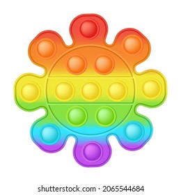 Popit figure flower as a fashionable silicon toy for fidgets. Addictive anti stress toy in bright rainbow colors. Bubble anxiety developing pop it toys for kids. Vector illustration isolated on white.