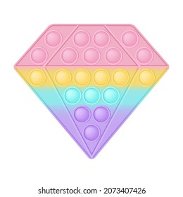 Popit figure gemstone as a fashionable silicon toy for fidgets. Addictive anti stress toy in pastel rainbow colors. Bubble anxiety developing pop it toys for kids. Vector illustration isolated on