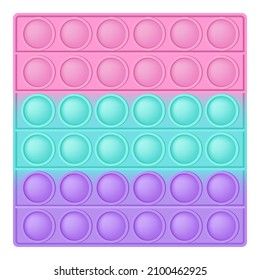 Popit figure square as a fashionable silicon toy for fidgets. Addictive anti stress toy in pastel colors. Bubble anxiety developing vibrant pop it toys for kids. Vector illustration isolated on white.