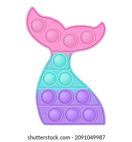 Popit mermaid tail a fashionable silicon toy for fidgets.Addictive anti stress toy in pastel colors. Bubble anxiety developing vibrant pop it toys for kids. Vector illustration isolated on white.