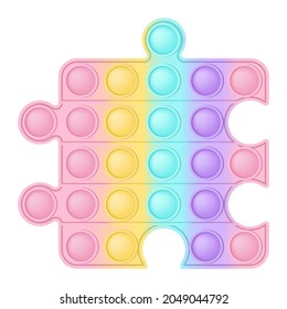 Elemento de rompecabezas de pozo - juguetes de fibra de silicio de moda. Antiestrés adictivo juguete de jigsaw para el peluche en colores pastel. Sensación de burbujas desarrollando popit para los dedos de los niños. Ilustración vectorial de dibujos animados aislados.