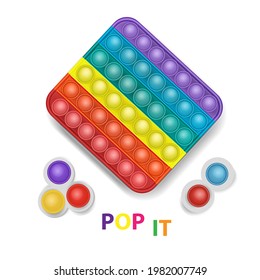 Popit and simple dimple colorful rainbow fidget sensory antistress toy pop it for kids. Vector illustration