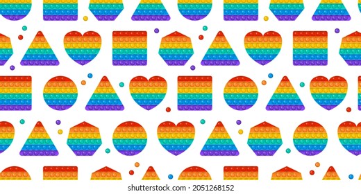 Patrón sin fisuras de juguete vector Popit, burbujas de empuje arco iris, juego sensorial, fondo de campo. Aparato antiestrés con dedos. Colorido pop que imprime. Ilustración infantil de moda