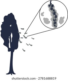 Poplar fluff fluff sources of allergy and air pollution vector flat illustration