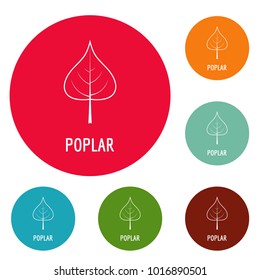 Poplar leaf icons circle set vector isolated on white background