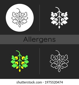 Poplar tree pollen dark theme icon. Cottonwood plant. Cause of allergic reaction. Seasonal allergen. Allergy for plant. Linear white, simple glyph and RGB color styles. Isolated vector illustrations