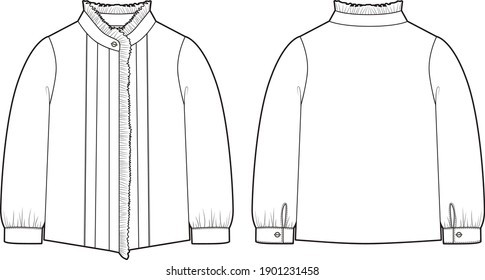 Poplin Blouse. Kids Wear. Fashion Vector Sketch