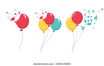 Popped balloon vector isolated on white background. Popped balloon clip art. Flat vector in cartoon style.