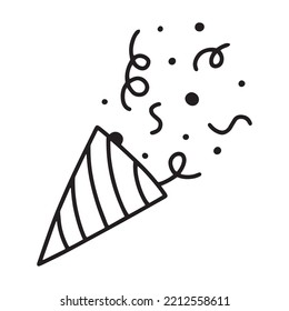 Popperkonfetti. Konfetti einzeln, Explosion, Feuerwerk, Urlaub. Vektorgrafik. handgezeichneter Stil.Doodle-Stil