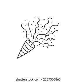  popper confetti. confetti isolated, explosion, fireworks, holiday. vector drawing. hand drawn style. Doodle style