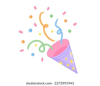 Popper confetti. Vector Illustration for printing, backgrounds, covers and packaging. Image can be used for greeting cards, posters, stickers and textile. Isolated on white background.