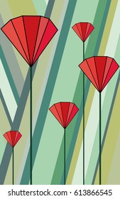 Poppies. Abstract floral background red flowers. Simple flat style. Vector illustration. The idea for postcards, posters, paintings.
