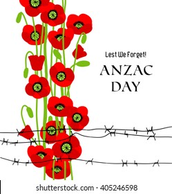 Poppies and barbed wire commemorative card for design banner,ticket, leaflet and so on. Template page.