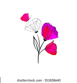 Poppies and Butterflies. Vector
