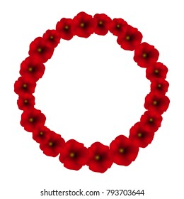 Poppies circle frame isolated on the white background foryour design. Vector Illustration