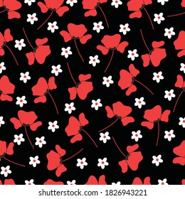 Poppies and Daisies seamless pattern design