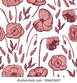 Poppies decorative pattern Boho Style. Hand drawing. Stylized flowers. 