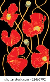	Poppies, floral seamless pattern