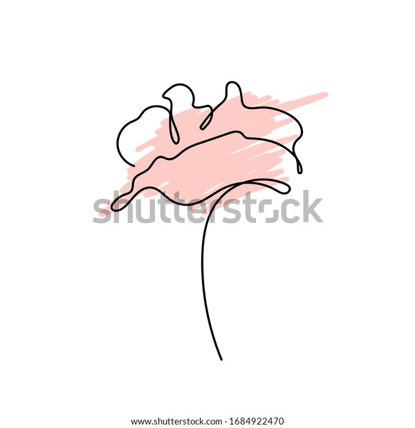 ケシの花の連続線画 抽象的な最小ポピー 編集可能なベクトル線 ケシの花のアイコン ロゴ ラベル 白黒の背景に落書き イラトス 手書き のベクター画像素材 ロイヤリティフリー