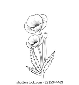 poppies flower line art design of coloring page flower with detailed line art vector graphic.
blossom monochrome free hand drawing element sketch design of colorful poppy.