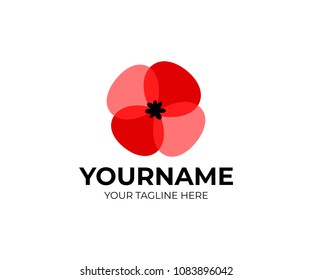 Poppies flower and plant, red color, style overlap and overlay, logo template. Red poppy and flora, vector design. Nature illustration