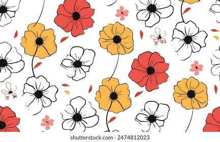 poppies flower seamless isolated pattern vector background
