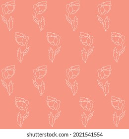 Poppies flowers. Seamless vector pattern in minimalistic style. Hand-drawn illustration in pastel colors for printing on fabric, paper