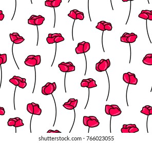 Poppies Flowers Seamless Vector Pattern