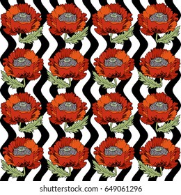 Poppies flowers vector hand drawn abstract seamless pattern