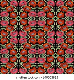 Poppies flowers vector hand drawn abstract seamless pattern