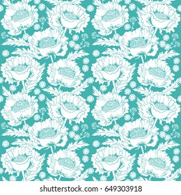 Poppies flowers vector hand drawn abstract seamless pattern