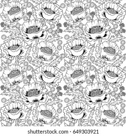 Poppies flowers vector hand drawn abstract seamless pattern