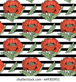 Poppies flowers vector hand drawn abstract seamless pattern