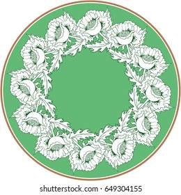 Poppies flowers vector hand drawn abstract round illustration