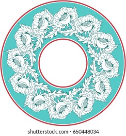 Poppies flowers vector hand drawn abstract round illustration