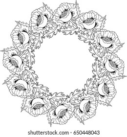 Poppies flowers vector hand drawn abstract round illustration