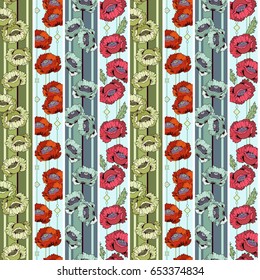 Poppies flowers vector hand drawn abstract seamless pattern