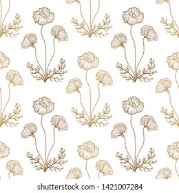 Poppies flowers vector seamless pattern. Summer floral background