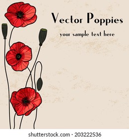 Poppies frame. Grunge background. 