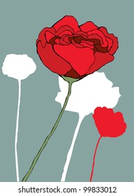 Poppies on Blue