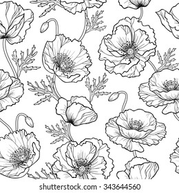 Poppies on a white background vector seamless pattern
