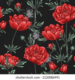 Poppies Pattern Flowers vector. Drawn by a color on a grey background. Flowers for the memorial. Remembrance day. 