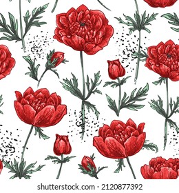 Poppies Pattern Flowers vector. Drawn by a color on a white background. Flowers for the memorial. Remembrance day. 