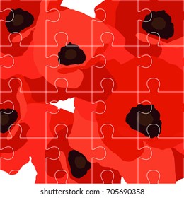 Poppies puzzle seamless pattern. Puzzle background. Textile rapport.