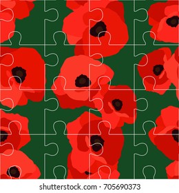 Poppies puzzle seamless pattern. Puzzle background. Textile rapport.