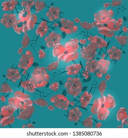 Poppies seamless background. Endless flower illustration. Shining wallpaper, flower background.