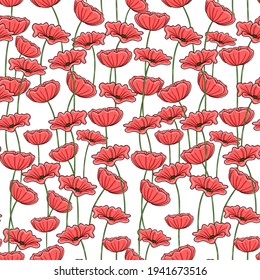 Poppies Seamless Pattern Art - Red Poppy