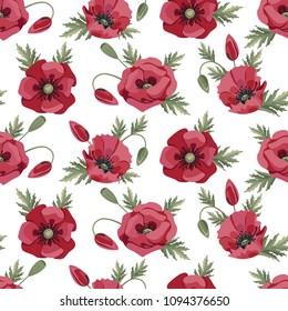Poppies seamless pattern. Decorative pattern of summer flowers
