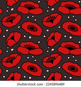Poppies sin fisuras. Estilo plano. Ilustración del vector 
