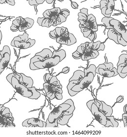 Poppies Seamless Pattern. Hand Drawn Vector Illustration.